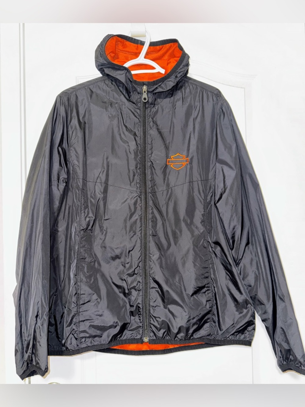 Harley-Davidson Black Windbreaker with Orange Lining and Logo - 1W Womens